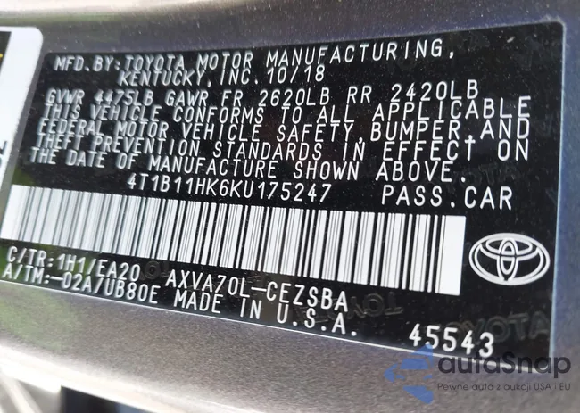 4T1B11HK6KU175247: 43400219