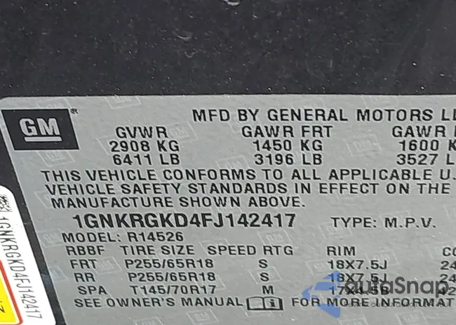 1GNKRGKD4FJ142417: 43400222