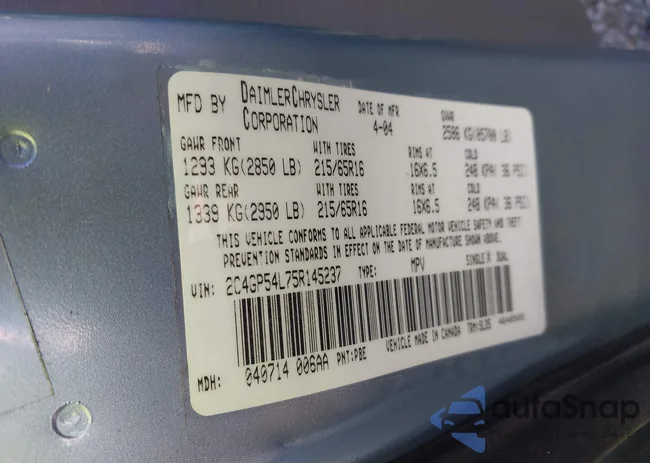 2C4GP54L75R145237: 43399324