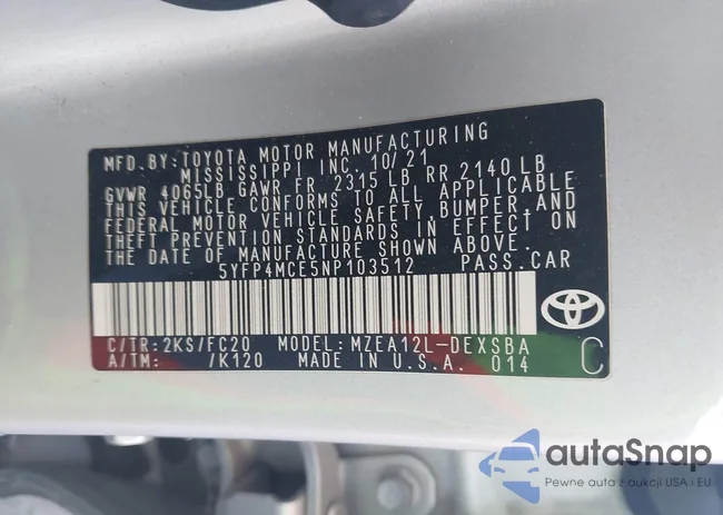 5YFP4MCE5NP103512: 43399374