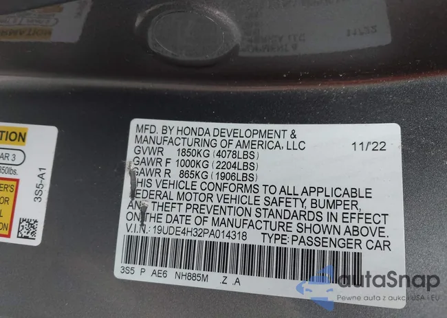 19UDE4H32PA014318: 43399453