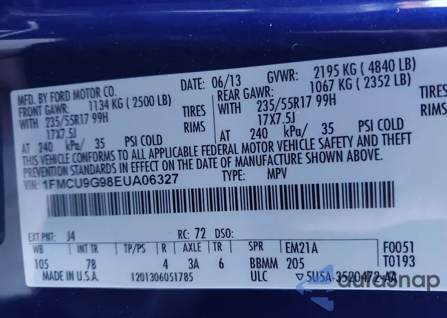 1FMCU9G98EUA06327: 43400722