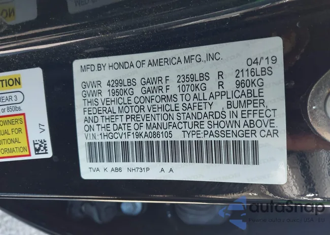 1HGCV1F19KA086105: 43400770