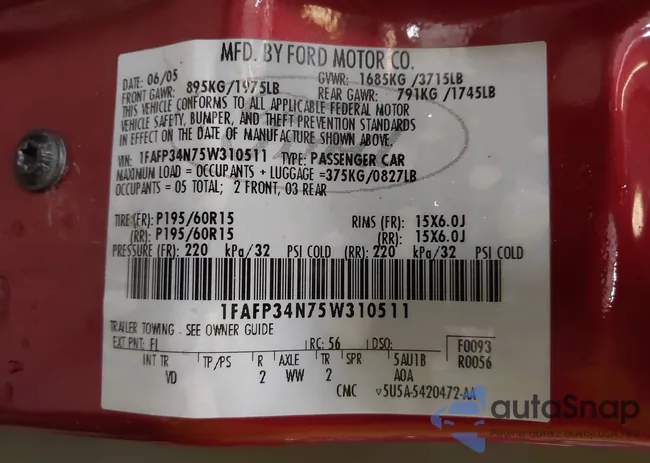 1FAFP34N75W310511: 43400795