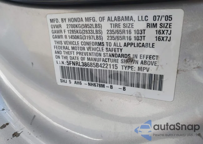 5FNRL38685B422115: 43400828