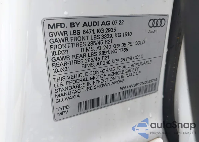 WA1AVBF12ND033710: 43400853