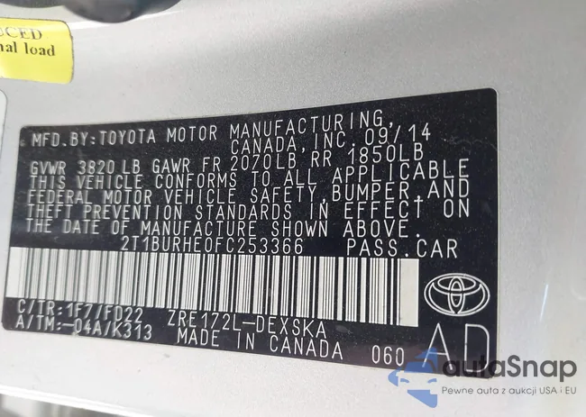 2T1BURHE0FC253366: 43400926