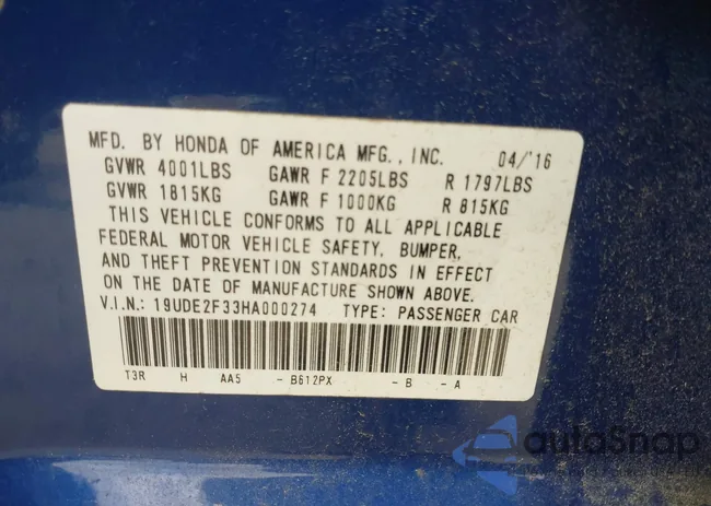 19UDE2F33HA000274: 43401052