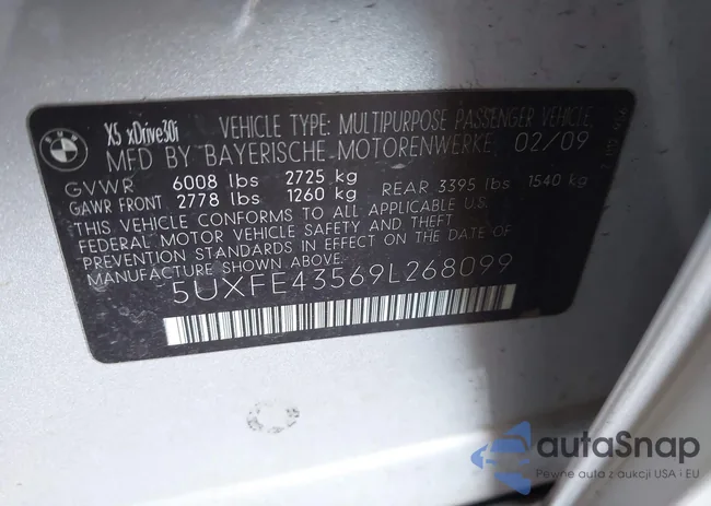 5UXFE43569L268099: 43400253