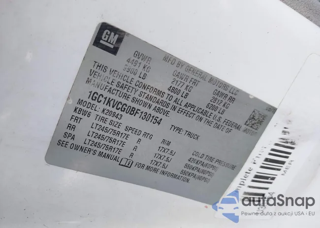 1GC1KVCG0BF130154: 43400281