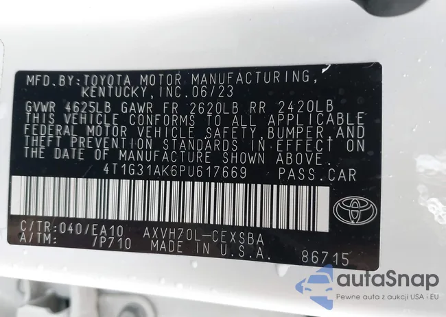 4T1G31AK6PU617669: 43400439