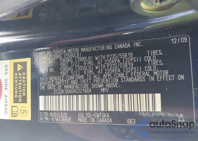 2T2ZK1BAXAC021664: 43401684