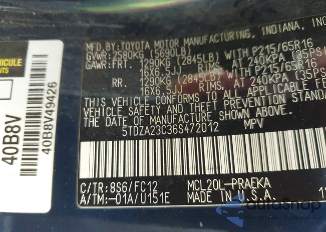 5TDZA23C36S472012: 43401916