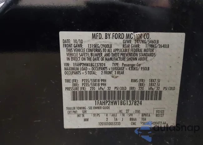 1FAHP2HW1BG137824: 43401932