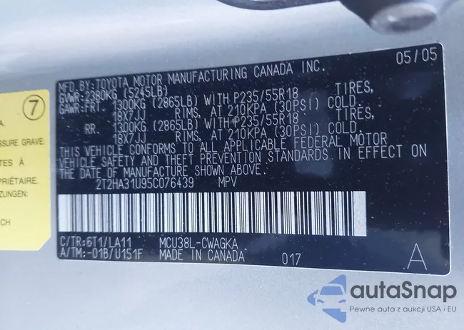 2T2HA31U95C076439: 43402029