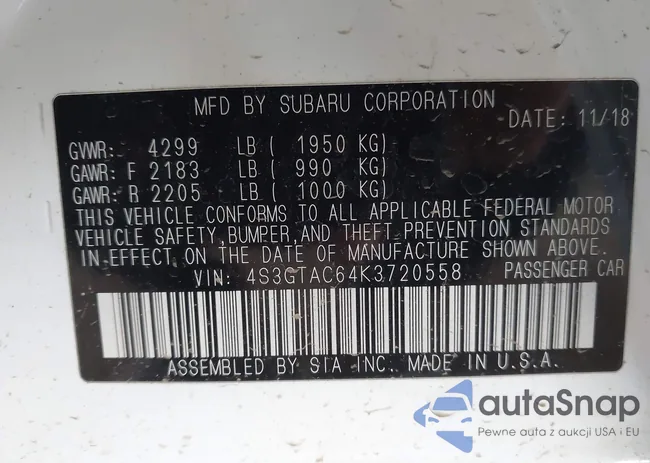 4S3GTAC64K3720558: 43402045