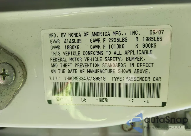 1HGCM56347A189919: 43402160