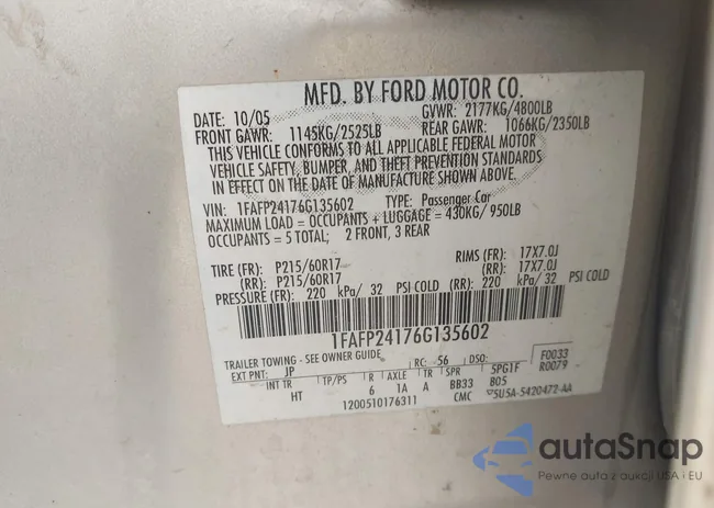 1FAFP24176G135602: 43402163