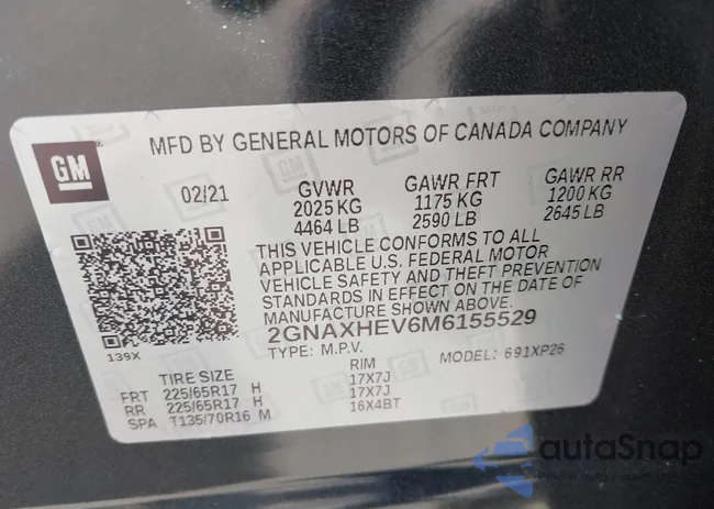 2GNAXHEV6M6155529: 43401417