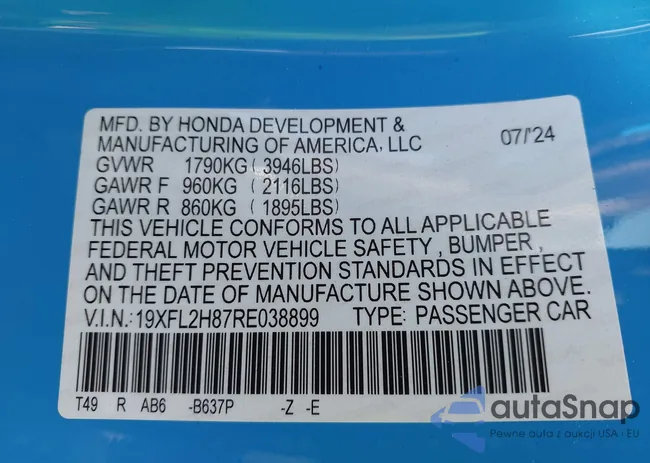 19XFL2H87RE038899: 43401446