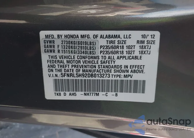 5FNRL5H92DB013273: 43402682
