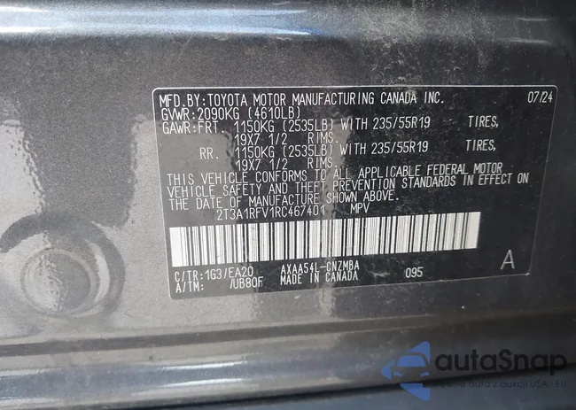 2T3A1RFV1RC467401: 43402730