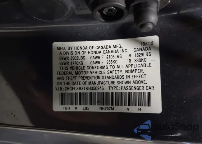 2HGFC3B31KH350246: 43402749