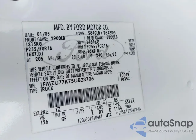 1FMZU77K75UB23706: 43402840