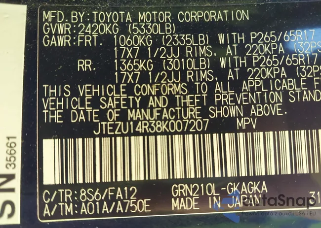 JTEZU14R38K007207: 43402962