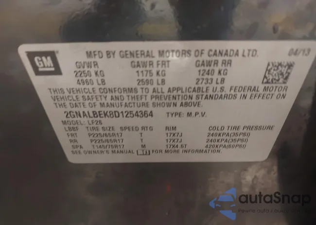 2GNALBEK8D1254364: 43403064