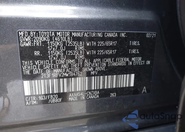 2T3F1RFV2MW184762: 43403095