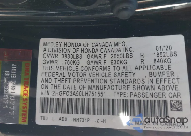 2HGFC3A50LH751551: 43402440