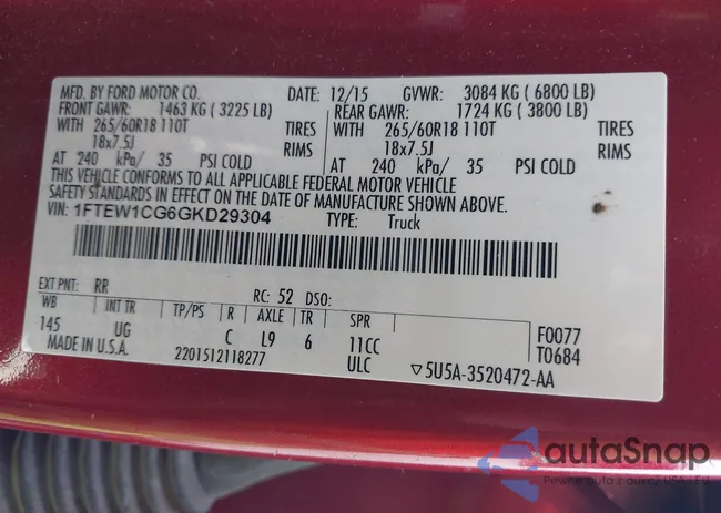 1FTEW1CG6GKD29304: 43402453