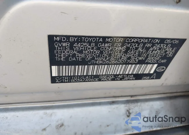 JTHBK262662017453: 43402458