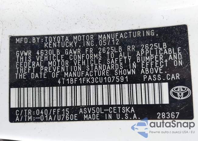 4T1BF1FK3CU107591: 43403627