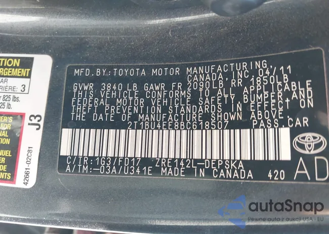 2T1BU4EE8BC618507: 43403210