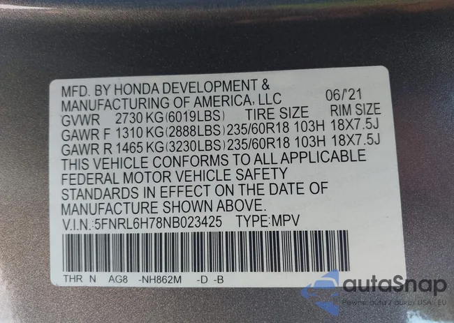 5FNRL6H78NB023425: 43403342