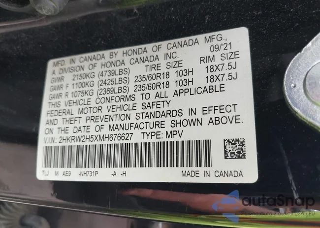 2HKRW2H5XMH676627: 43403446