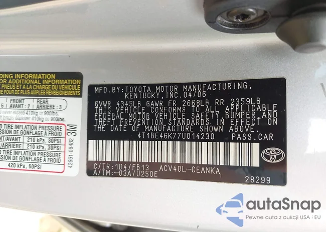 4T1BE46K77U014230: 43403548