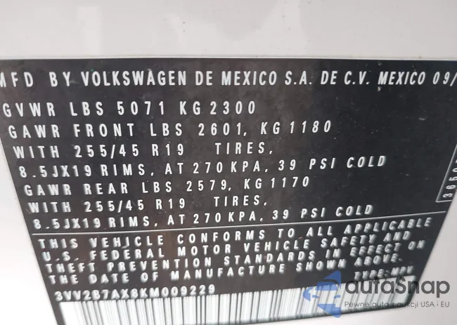 3VV2B7AX8KM009229: 43404646