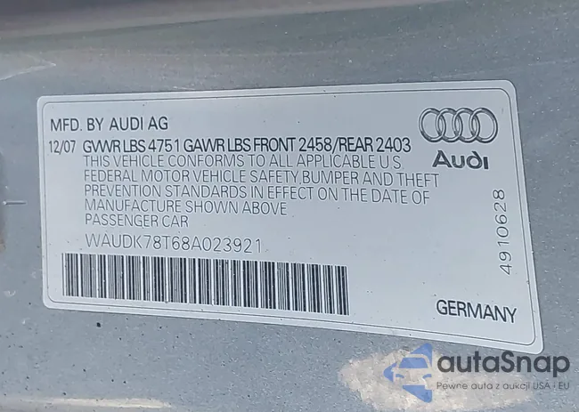 WAUDK78T68A023921: 43404673