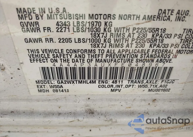 4A4AP3AUXFE048967: 43404707