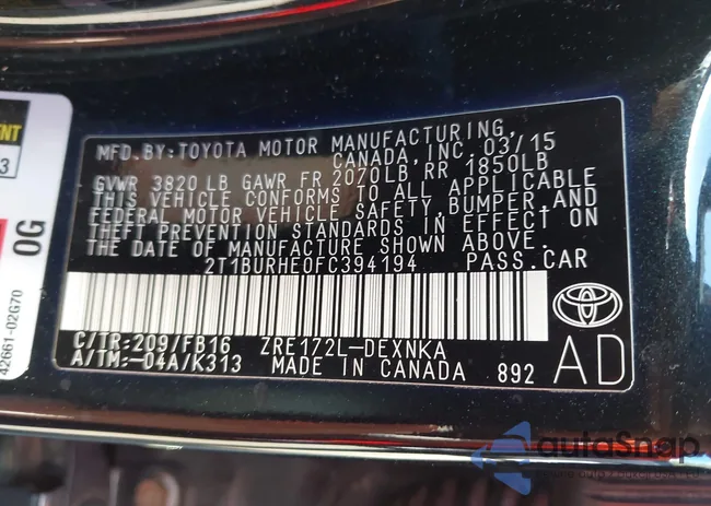 2T1BURHE0FC394194: 43404937