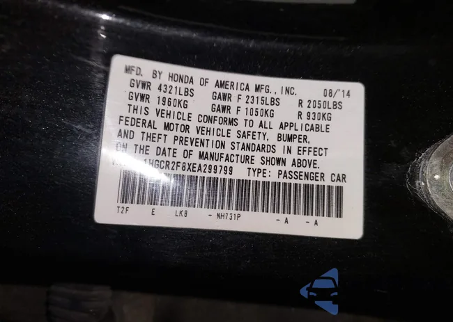 1HGCR2F8XEA299799: 43404990