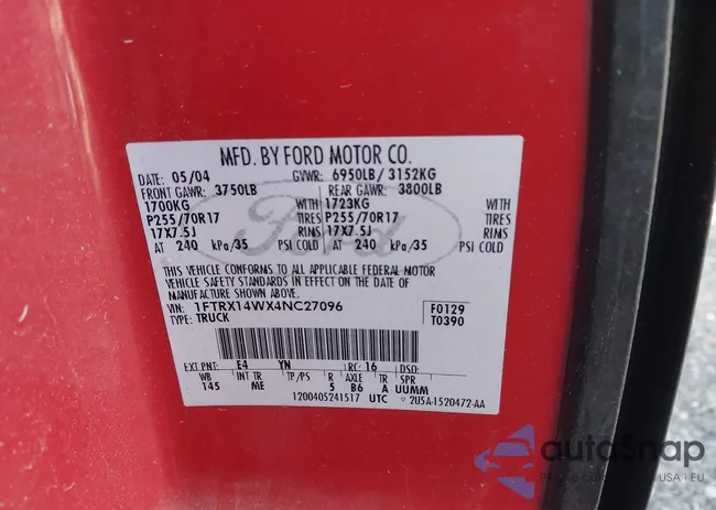 1FTRX14WX4NC27096: 43405000