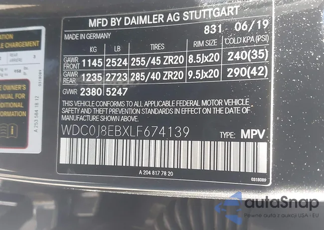 WDC0J8EBXLF674139: 43405024