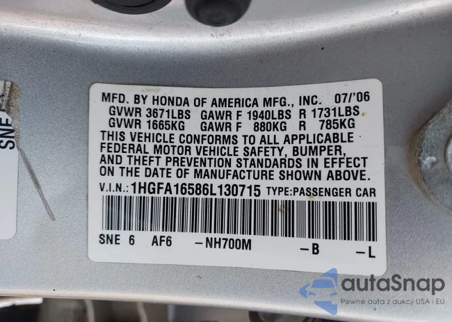 1HGFA16586L130715: 43404386