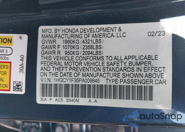 1HGCY1F35PA009845: 43404486