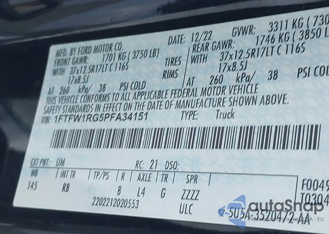 1FTFW1RG5PFA34151: 43404519