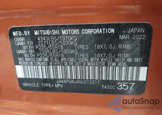 JA4APVAU4NU012211: 43404586